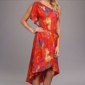 Angie One Shoulder Tropical Asymmetrical Wrap Dress size M